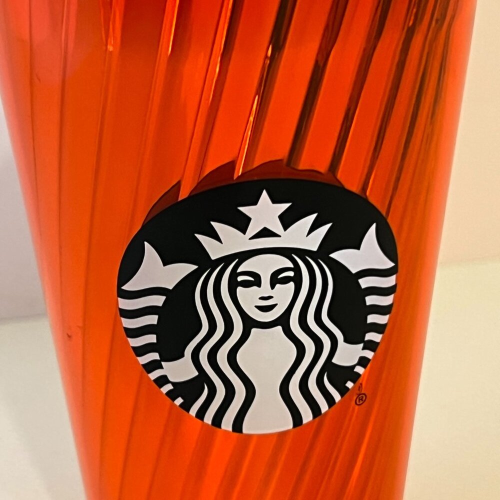 Starbucks 2018 Orange Cold Cup Tumbler Metallic Spiral Layers 16oz Halloween